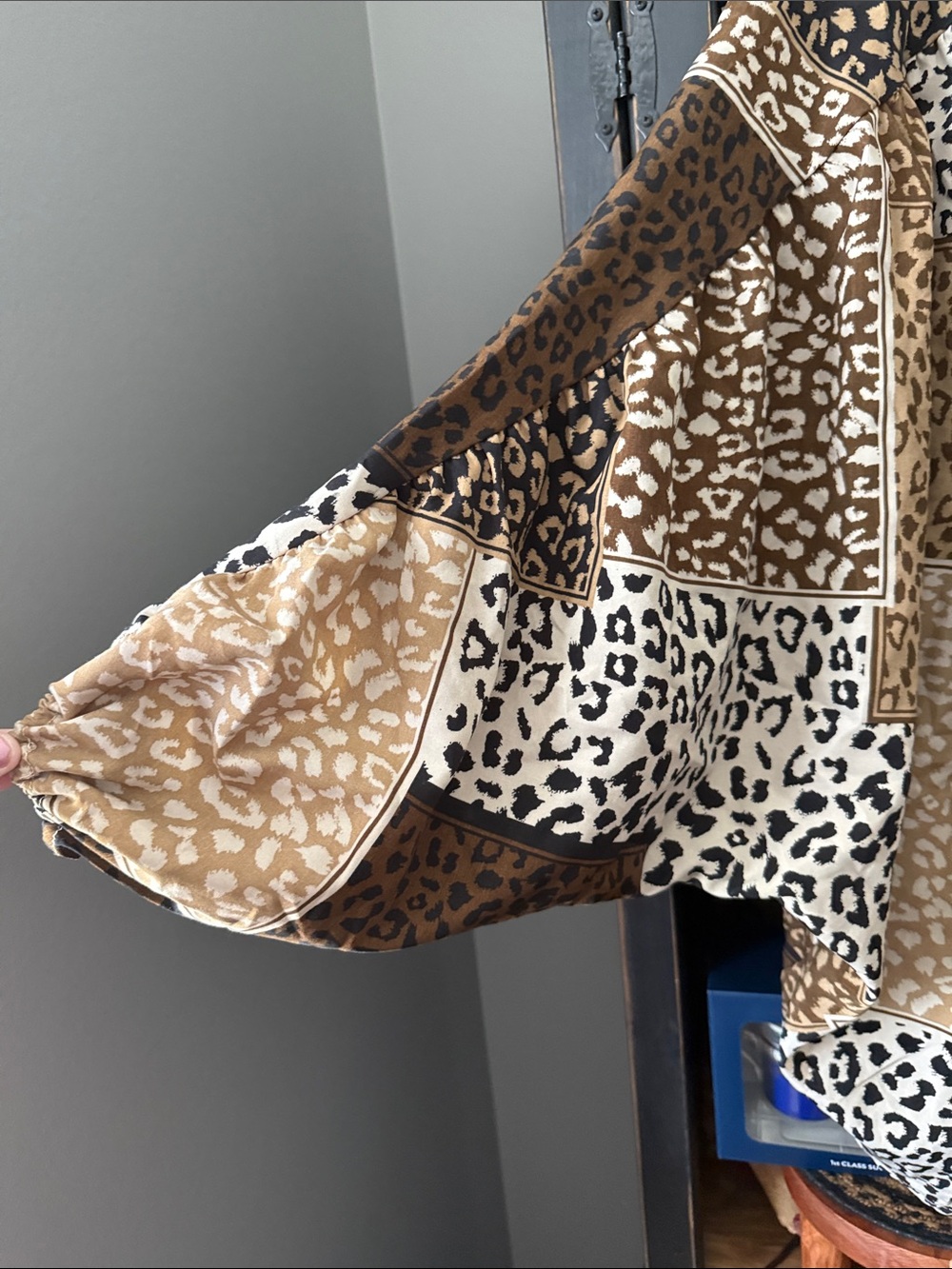 Leopard Patchwork Open-Front Kimono Jacket - Brown/Black/Cream - Picture 2 of 2